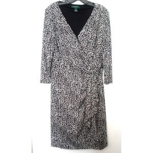 Lauren Ralph Faux Wrap Dress 16 Classic Ruched + Waterfall XL